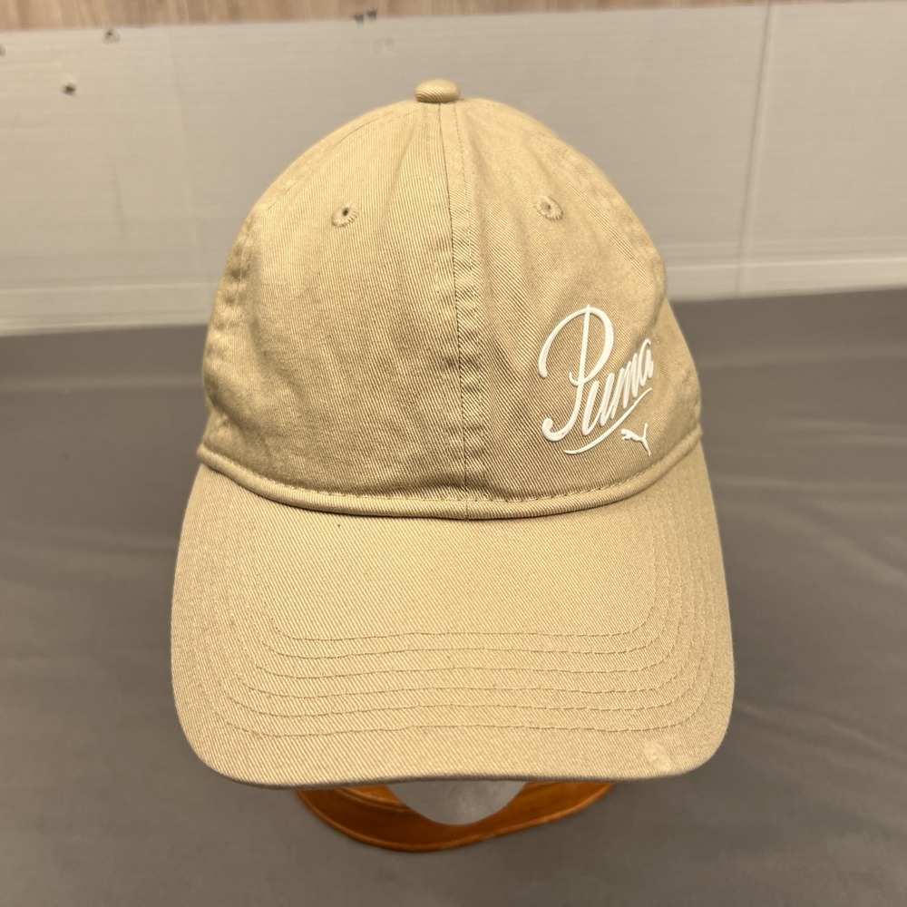 PUMA Script Side Logo Cap Womens Adjustable Beige Hat